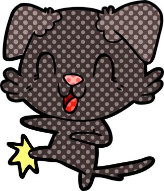 Bir insan tarafından çizilmiş gülen çizgi film köpeği.