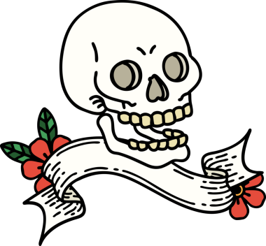 Bir insan tarafından çizilmiş geleneksel bir kafatası dövmesi.