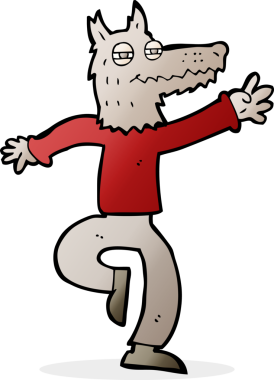 Bir insan tarafından çizilmiş mutlu kurt adam çizgi filmi.