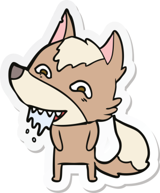 Bir insan tarafından çizilmiş aç kurt çizgi filminin çıkartması.