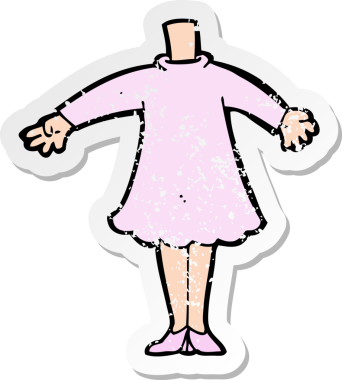 Bir insan tarafından çizilmiş bir karikatür kadın vücudunun gerilimli etiketi.