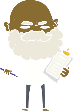 Düz renkli çizgi film karakteri sakallı bir insan tarafından çizilmiş.