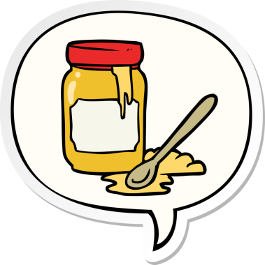 Bir insan tarafından çizilmiş balon etiketli bal kavanozu.