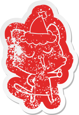 Bir insan tarafından çizilmiş Noel Baba şapkasıyla şarkı söyleyen bir kedinin sıkıntılı karikatürü.