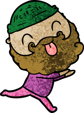 Bir insan tarafından çizilmiş sakallı, koşan bir adam.