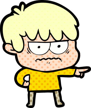 Bir insan tarafından çizilmiş sinirli çizgi film çocuğu.