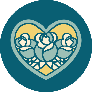 Bir insan tarafından çizilmiş kalp ve çiçeklerin ikonik dövme şekli