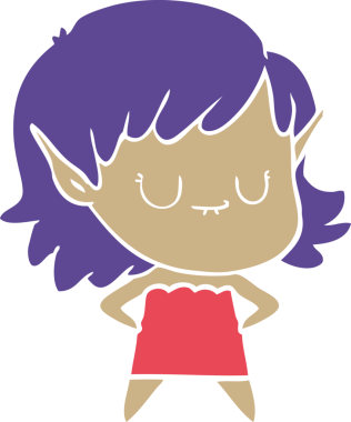 Bir insan tarafından çizilmiş mutlu düz renkli çizgi film elf kızı