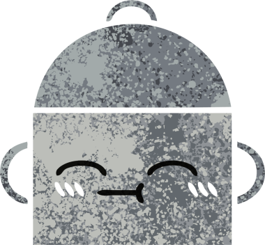 Bir insan tarafından çizilmiş yemek tenceresinin retro çizim tarzı karikatürü.