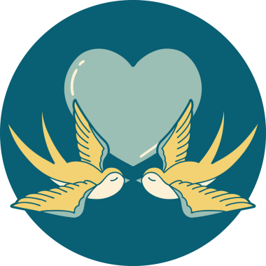 Kırlangıçların ikonik dövme şekli ve bir insan tarafından çizilmiş bir kalp.