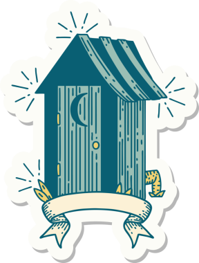 Bir insan tarafından çizilmiş dövme stili açık hava tuvaleti çıkartması.