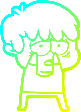 Bir insan tarafından çizilmiş, bitkin bir çocuğun soğuk çizgi çizimi.