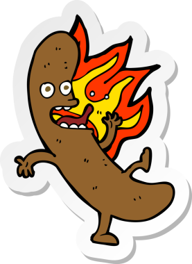 Bir insan tarafından çizilmiş çılgın bir sosisin çıkartması.