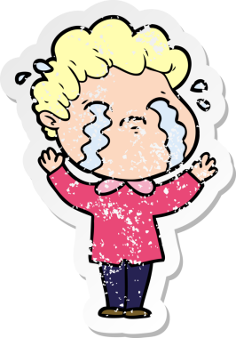 Bir insan tarafından çizilmiş ağlayan bir karikatürcünün sıkıntılı çıkartması.