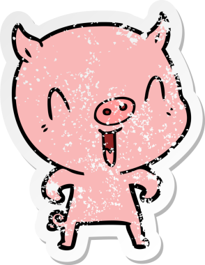 Bir insan tarafından çizilmiş mutlu çizgi film domuzunun sıkıntılı çıkartması.