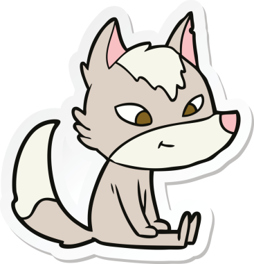 Bir insan tarafından çizilmiş dost canlısı bir kurt çizgi filminin çıkartması.