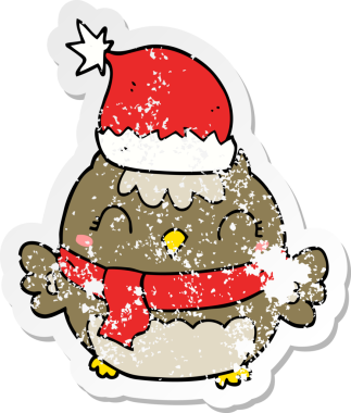 Bir insan tarafından çizilmiş şirin bir noel baykuşunun sıkıntılı çıkartması.