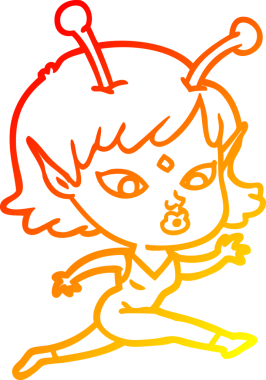 Bir insan tarafından çizilmiş güzel bir uzaylı kız çizgi çizimi.