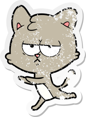 Bir insan tarafından çizilmiş sıkıntılı bir çizgi film kedisinin çıkartması.