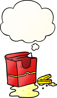 Düşünce baloncuğu olan çizgi film kızartmaları bir insan tarafından çizilmiş.