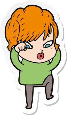 Bir insan tarafından çizilmiş bir karikatür kadının çıkartması.