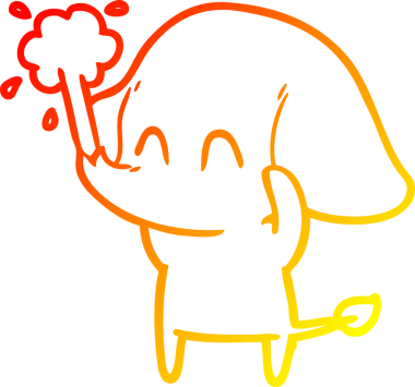 Bir insanın çizdiği suyu püskürten sevimli bir filin sıcak çizgi çizgisi.