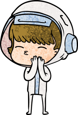 Bir insan tarafından çizilmiş meraklı astronot çizgi filmi.