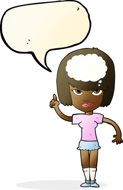 Bir insan tarafından çizilmiş konuşma baloncuğu fikri olan bir karikatür kadın.