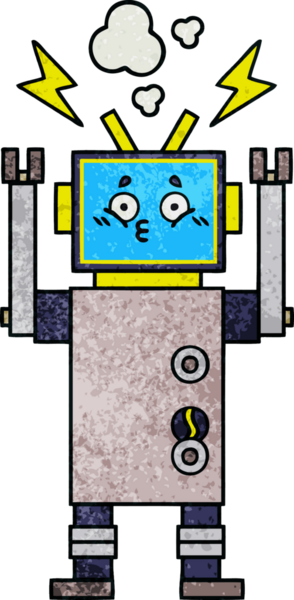 Bir insan tarafından çizilmiş bir robotun retro grunge dokusu