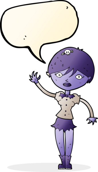 Bir insan tarafından çizilmiş konuşma balonuyla sallanan vampir kız.