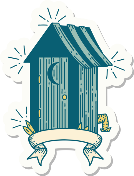 Bir insan tarafından çizilmiş dövme stili açık hava tuvaleti çıkartması.