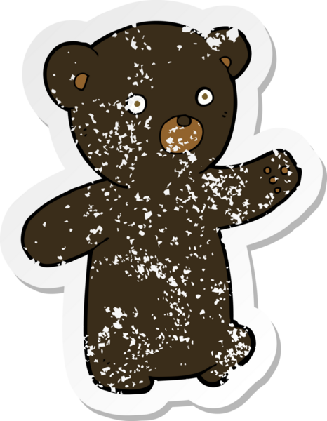 Bir insan tarafından çizilmiş siyah ayı yavrusunun gerilemiş çıkartması.