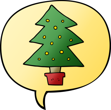 bir insan tarafından çizilmiş, konuşma baloncuklu çizgi film noel ağacı.