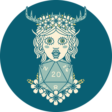 Retro Dövme Tarzı Elf Karakteri Nautral 20 zar bir insan tarafından çizilmiş