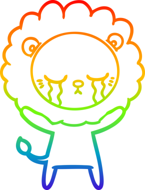 Gökkuşağı gradyan çizgisi bir insan tarafından çizilmiş ağlayan bir aslanın çizimi