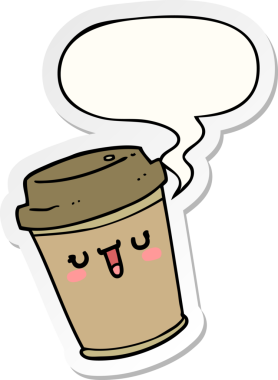 Bir insan tarafından çizilmiş konuşma kabarcığı etiketli kahveyi dışarı çıkar.