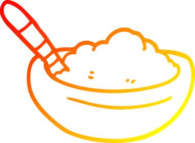 Bir insan tarafından çizilmiş bir kâse polentanın sıcak çizgi çizimi.