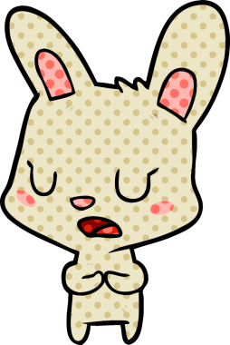 Bir insan tarafından çizilmiş çizgi film tavşanı konuşuyor.