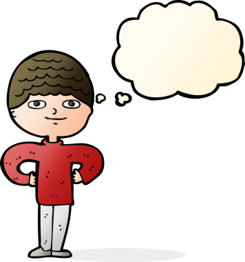 Bir insan tarafından çizilmiş düşünce baloncuğu olan gururlu bir adam.