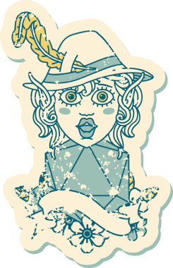 Retro Dövme Tarzı Elf Ozan Karakteri Bir insan tarafından çizilmiş doğal 20