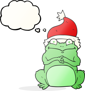 Bir insan tarafından çizilmiş Noel şapkası takan serbest çizim baloncuk kurbağa.