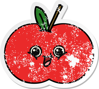 Bir insan tarafından çizilmiş kırmızı elma çizgi filminin sıkıntılı çıkartması.