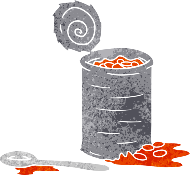 El çizimi retro karikatür. Bir insan tarafından çizilmiş fasulye kutusu.