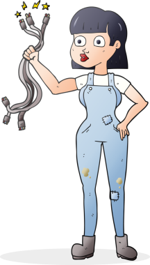 Bir insan tarafından çizilmiş kadın elektrikçi.