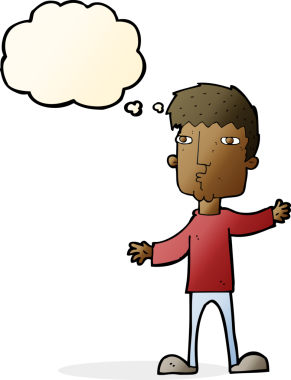 Bir insan tarafından çizilmiş düşünce baloncuğu olan meraklı bir adam.