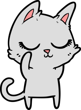 Bir insan tarafından çizilmiş sakin çizgi film kedisi.