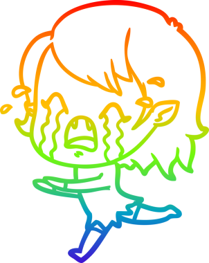 Gökkuşağı gradyan çizimi bir insan tarafından çizilmiş ağlayan vampir kız çizgi