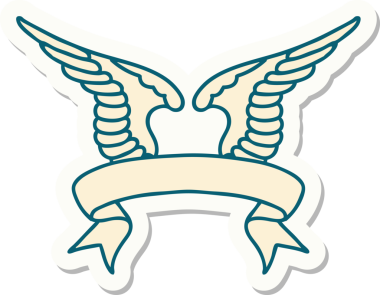 Bir insan tarafından çizilmiş bir kanadın pankartıyla dövme stili etiketi