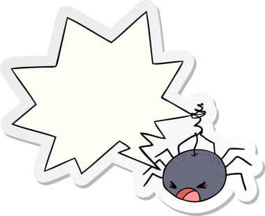 Bir insan tarafından çizilmiş konuşma balonu çıkartmalı cadılar bayramı örümceği çizgi filmi.