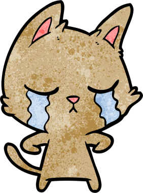 Bir insan tarafından çizilmiş ağlayan çizgi film kedisi.